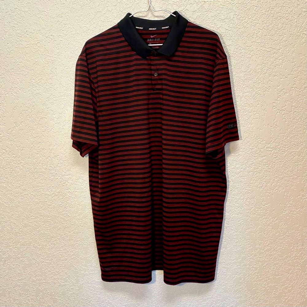 Nike Polo Men's XL Victory Burgundy & Black Striped Golf Activewear Sports Shirt